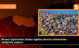 Trabzon’da ilkokul öğrencileri spor salonlarında antrenörler eşliğinde ders yapıyor